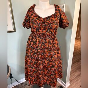 125. GAP Black Midi Dress with Orange Floral Print